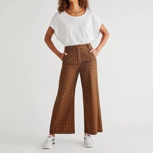 Free People Brown Checkered Wide Leg Pants